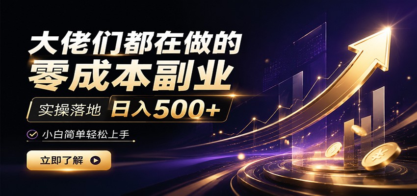大佬们都在做的零成本副业,实操落地日入500+,小白一秒上手-吾爱自习网