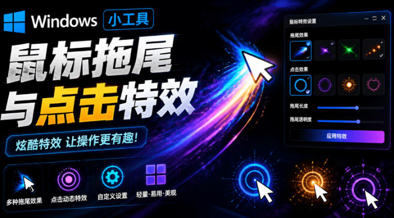 Windows特效小工具!一键给你的鼠标添加拖尾与点击动态特效,吾爱出品,免费使用Mouse Trail-旺仔资源库