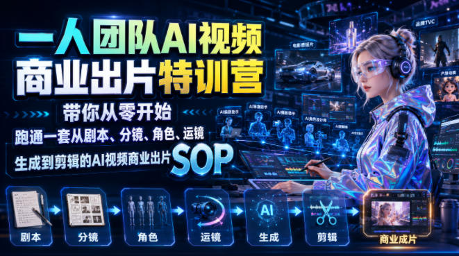 一人团队AI视频商业出片实战课：带你从零开始跑通一套从剧本、分镜、角色、运镜、生成到剪辑的AI视频商业出片SOP-吾爱自习网