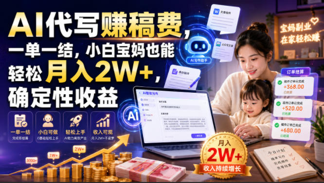 AI代写賺稿费,一单一结,小白宝妈也能轻松月入2W+,确定性收益【揭秘】-旺仔资源库