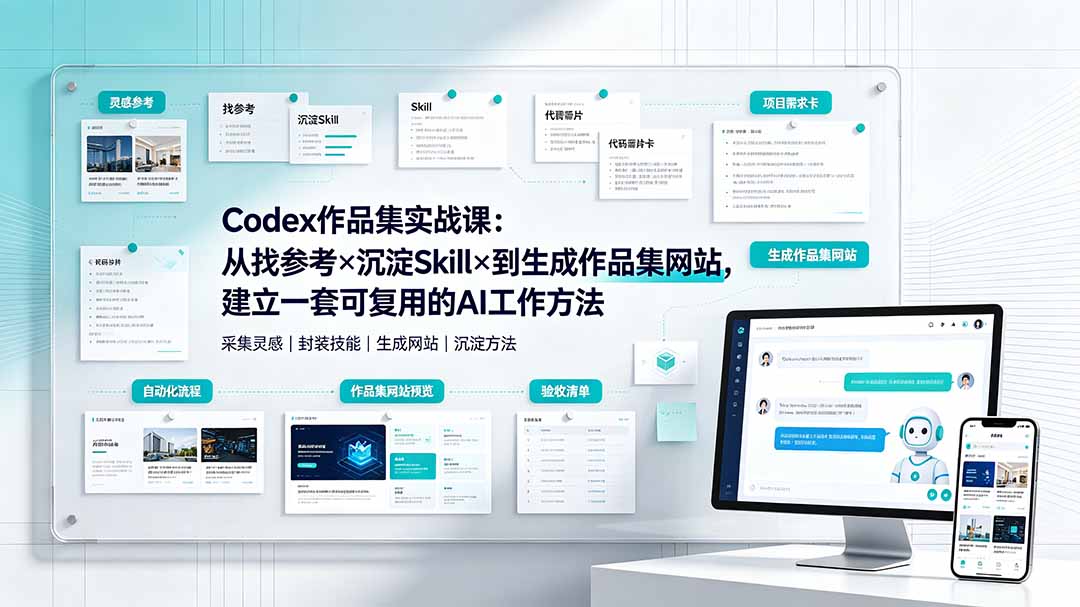 Codex作品集实战课：从找参考×沉淀Skill×到生成作品集网站，建立一套可复用的AI工作方法-吾爱自习网