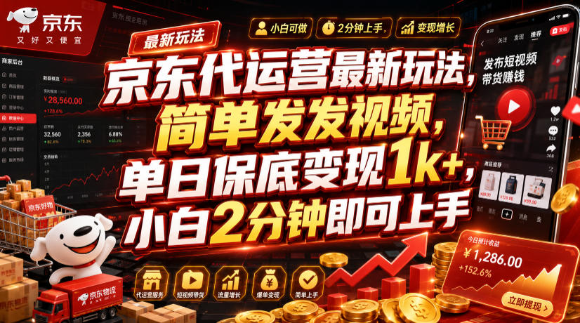 京东代运营最新玩法，简单发发视频，单日保底变现1k+，小白2分钟即可上手【揭秘】-吾爱自习网