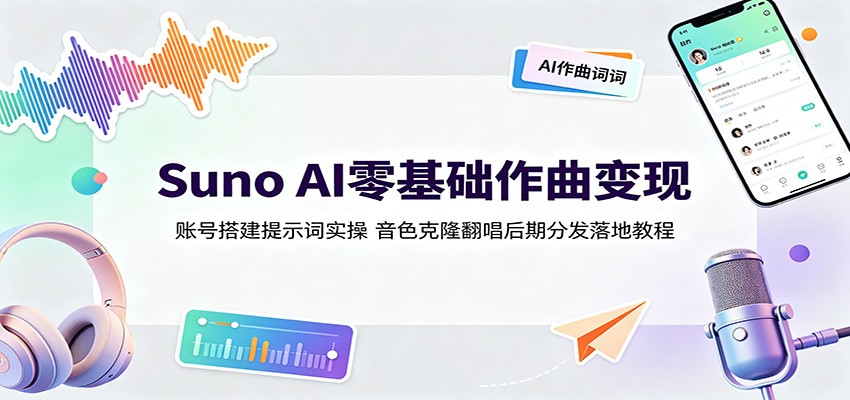 Suno AI零基础作曲变现:账号搭建提示词实操,音色克隆翻唱后期分发落地教程-吾爱自习网