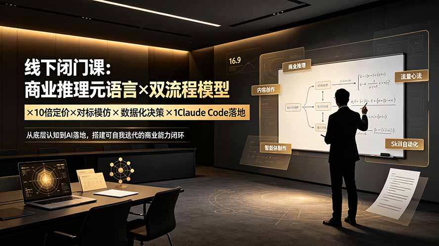 线下闭门课:商业推理元语言×双流程模型×10倍定价×对标模仿×数据化决策×Claude Code落地,击穿认知盲区-吾爱自习网