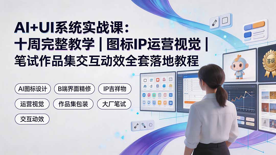 AI+UI系统实战课：十周完整教学｜图标IP运营视觉｜笔试作品集交互动效全套落地教程-旺仔资源库
