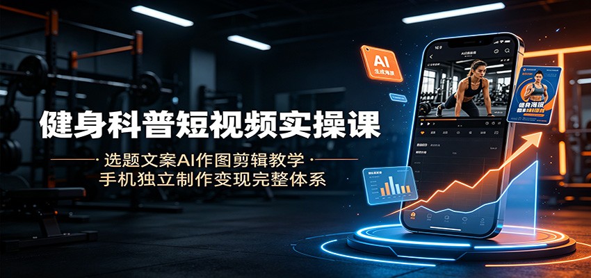 健身科普短视频实操课：选题文案AI作图剪辑教学，手机独立制作变现完整体系-吾爱自习网
