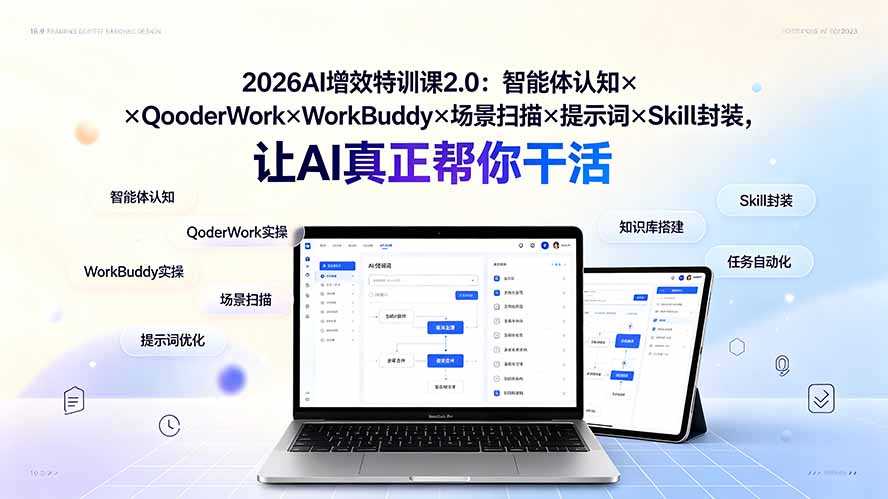 2026AI增效特训课2.0:智能体认知×QoderWork×WorkBuddy×场景扫描×提示词×Skill封装,让AI真正帮你干活-吾爱自习网