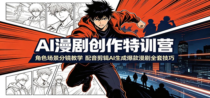 AI漫剧创作特训营：角色场景分镜教学，配音剪辑AI生成爆款漫剧全套技巧-吾爱自习网