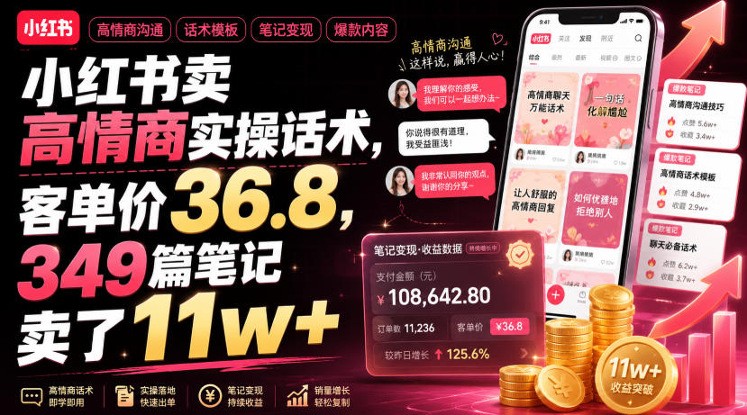 小红书卖高情商实操话术，客单价36.8，349篇笔记卖了11w+！-小艾项目网