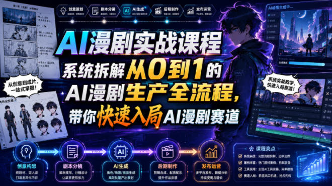 AI漫剧实战课程，系统拆解从0到1的AI漫剧生产全流程，带你快速入局AI漫剧赛道-吾爱自习网
