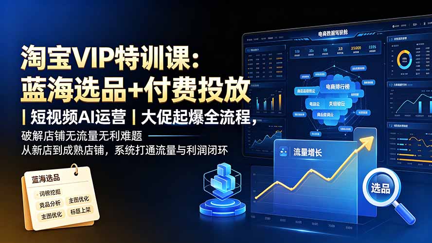淘宝VIP特训课：蓝海选品+付费投放｜短视频AI运营｜大促起爆全流程，破解店铺无流量无利润难题-吾爱自习网