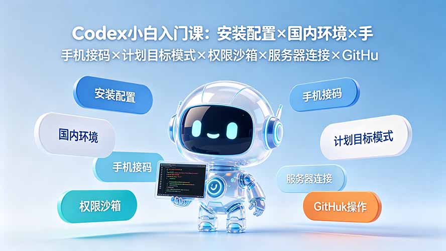 Codex小白入门课：安装配置×国内环境×手机接码×计划目标模式×权限沙箱×服务器连接×GitHub操作-吾爱自习网