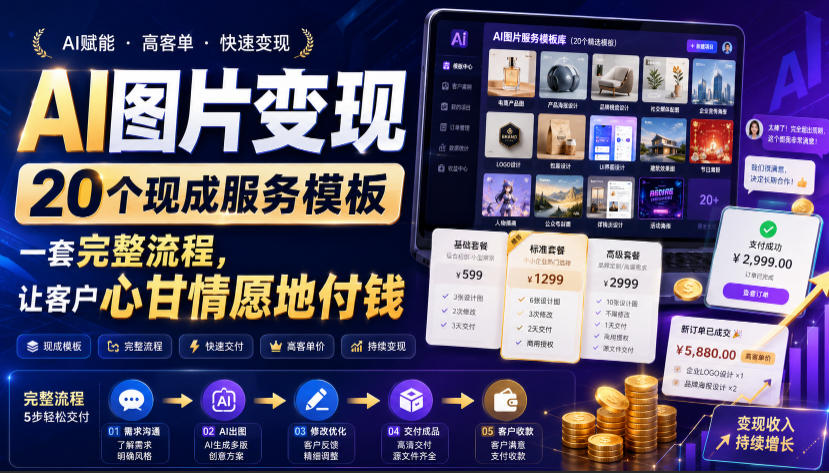 AI图片变现,20个现成服务模板,一套完整流程,让客户心甘情愿地付钱【原创双语字幕】-旺仔资源库