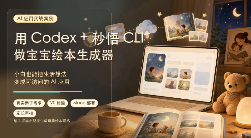 AI应用实战案例,用Codex+秒悟CLl做宝宝绘本生成器,小白也能把生活想法变成可访问的AI应用-吾爱自习网