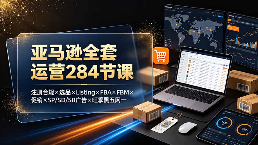 亚马逊全套运营284节课：注册合规×选品×Listing×FBA×FBM×促销×SP/SD/SB广告×旺季黑五网一-吾爱自习网
