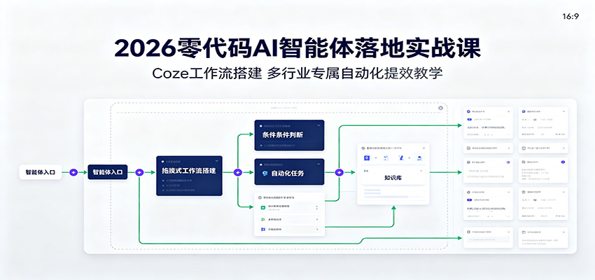 2026零代码AI智能体落地实战课：Coze工作流搭建，多行业专属自动化提效教学福星网赚创业资源-网赚项目-副业赚钱-互联网创业-资源整合福星网赚资源