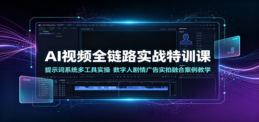 AI视频全链路实战特训课：提示词系统多工具实操，数字人剧情广告实拍融合案例教学-91副业网