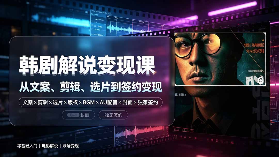 抖音270W粉丝博主亲授韩剧解说课:文案×剪辑×选片×版权×BGM×AU配音×封面×独家签约,零基础到变现-吾爱自习网