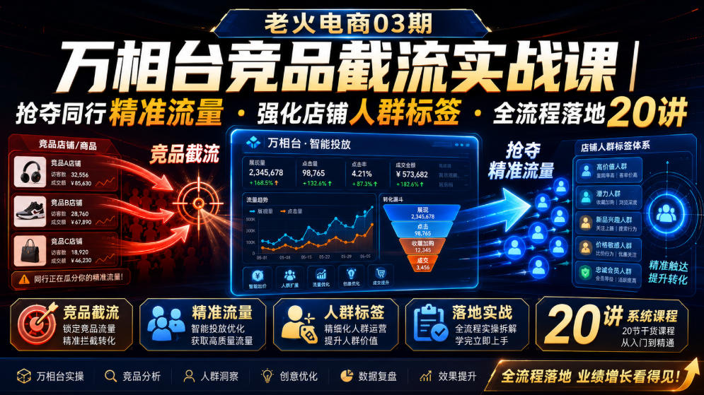 老火电商03期・万相台竞品截流实战课|抢夺同行精准流量・强化店铺人群标签・全流程落地20讲-吾爱自习网