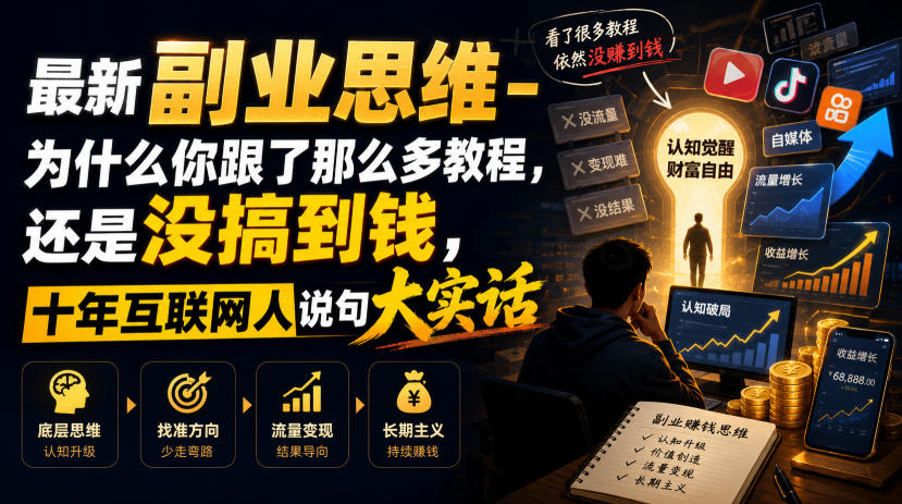最新副业思维-为什么你跟了那么多教程,还是没搞到钱,十年互联网人说句大实话【揭秘】-吾爱自习网