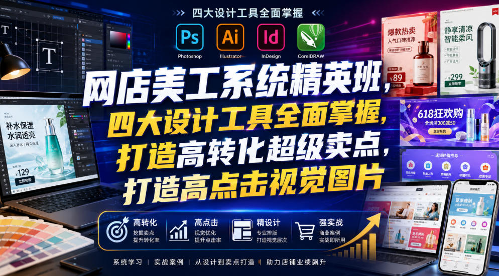 网店美工系统精英班,四大设计工具全面掌握,打造高转化超级卖点,打造高点击视觉图片(2026年7月)-旺仔资源库