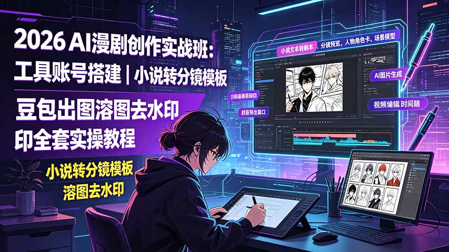 2026AI漫剧创作实战班:工具账号搭建|小说转分镜模板|豆包出图溶图去水印全套实操教程-吾爱自习网