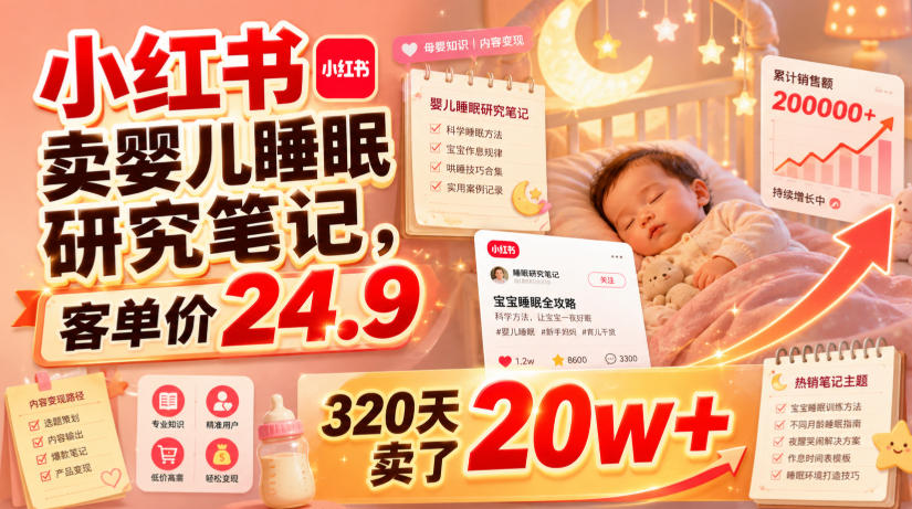 小红书卖婴儿睡眠研究笔记,客单价24.9,320天卖了20w+-吾爱自习网