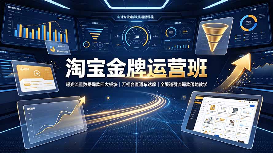 淘宝金牌运营班-7月:曝光流量数据爆款四大板块|万相台直通车达摩|全渠道引流爆款落地教学-吾爱自习网