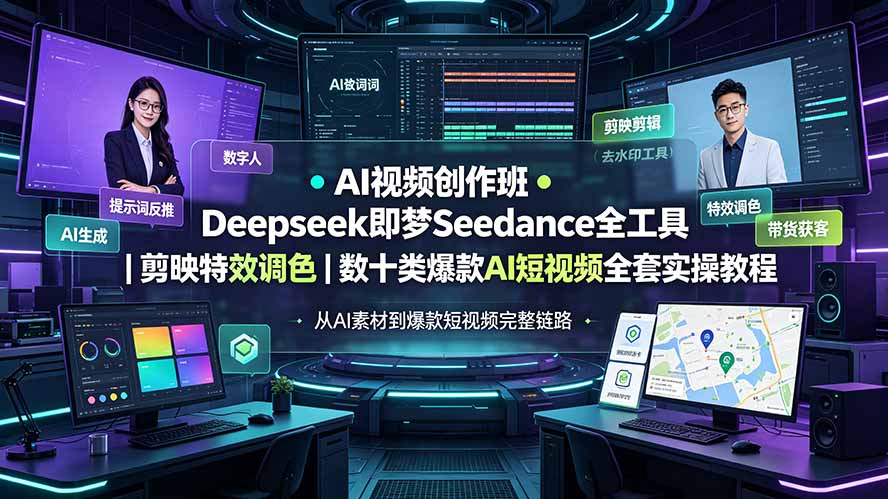 AI视频创作班◆Deepseek即梦Seedance全工具|剪映特效调色|数十类爆款AI短视频全套实操教程-吾爱自习网