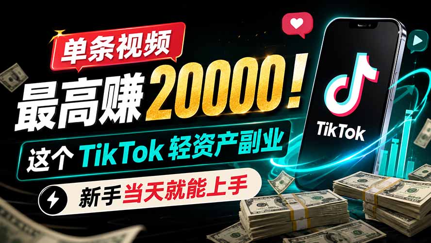 单条视频最高赚 20000!这个 TikTok 轻资产副业,新手当天就能上手-旺仔资源库