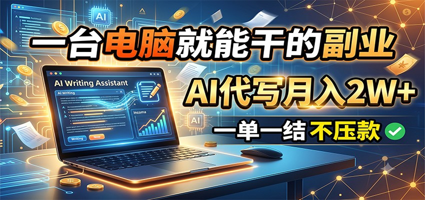 一台电脑就能干的副业,AI代写月入2W+,一单一结不压款-吾爱自习网