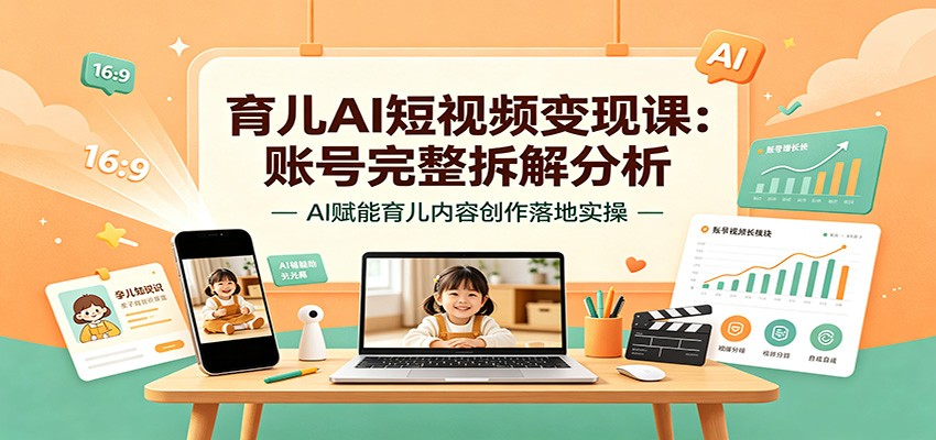 育儿AI短视频变现课:账号完整拆解分析,AI赋能育儿内容创作落地实操-吾爱自习网