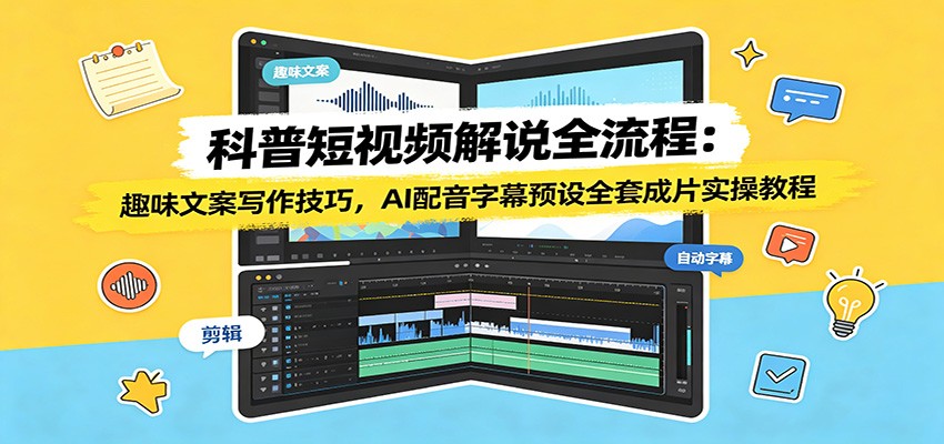 科普短视频解说全流程:趣味文案写作技巧,AI配音字幕预设全套成片实操教程-吾爱自习网