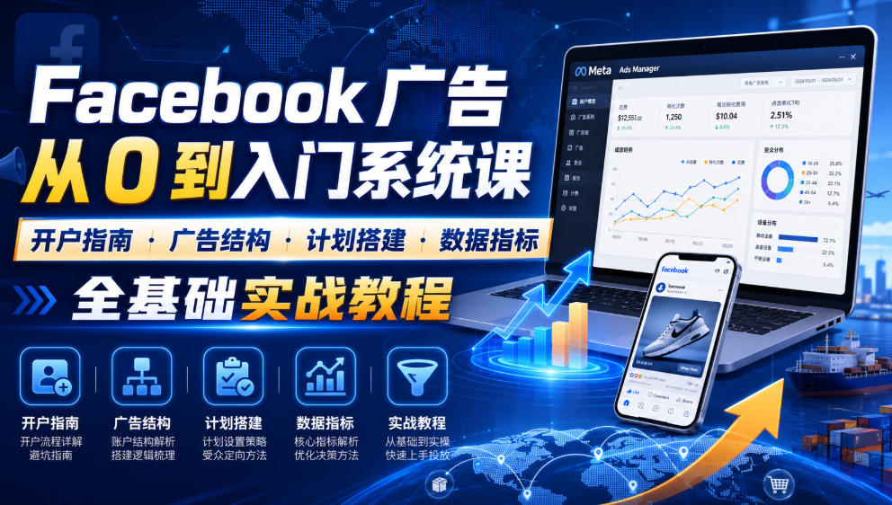 Facebook广告新手从0到入门系统课|开户指南・广告结构・计划搭建・数据指标全基础实战教程-旺仔资源库