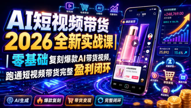 AI短视频带货2026全新实战课|零基础复刻爆款AI带货视频,跑通短视频带货完整盈利闭环-知梦网创