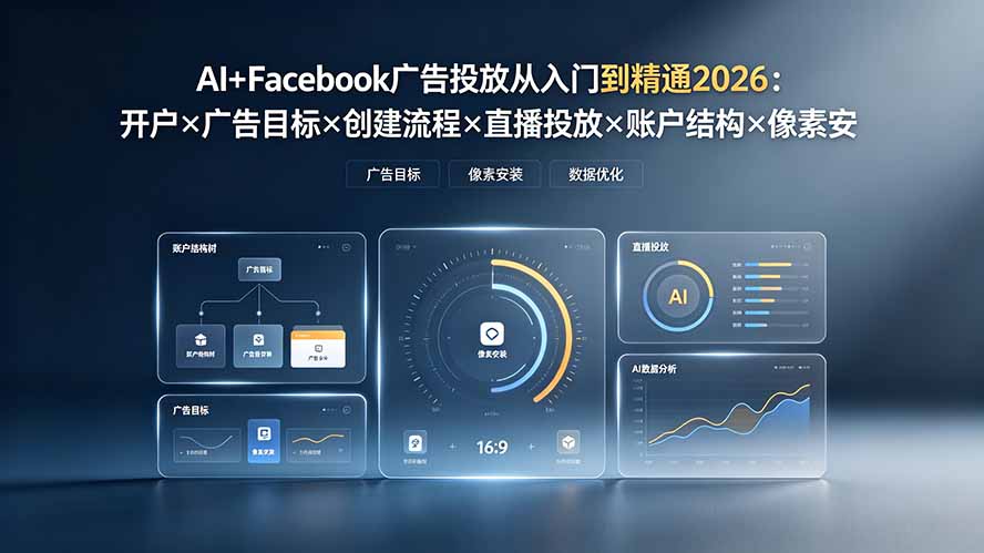 AI+Facebook广告投放从入门到精通2026:开户×广告目标×创建流程×直播投放×账户结构×像素安装×AI赋能-旺仔资源库