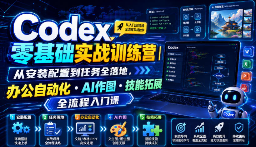 Codex零基础实战训练营｜从安装配置到任务全落地，办公自动化・AI作图・技能拓展全流程入门课-吾爱自习网