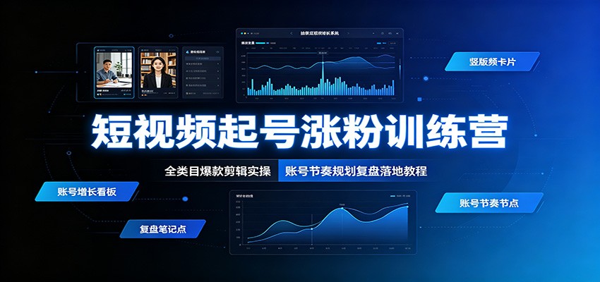 短视频起号涨粉训练营：全类目爆款剪辑实操，账号节奏规划复盘落地教程-吾爱自习网