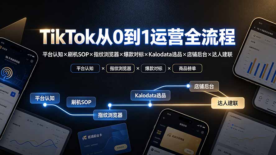 TikTok从0到1运营全流程：平台认知×刷机SOP×指纹浏览器×爆款对标×Kalodata选品×店铺后台×达人建联-吾爱自习网