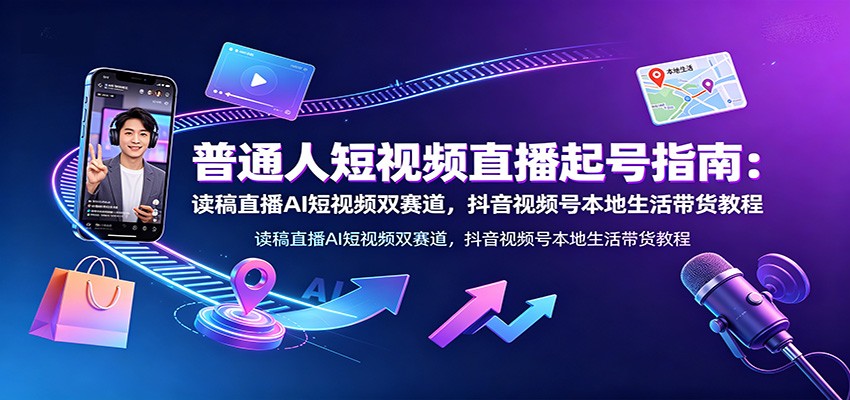 普通人短视频直播起号指南：读稿直播AI短视频双赛道，抖音视频号本地生活带货教程-吾爱自习网