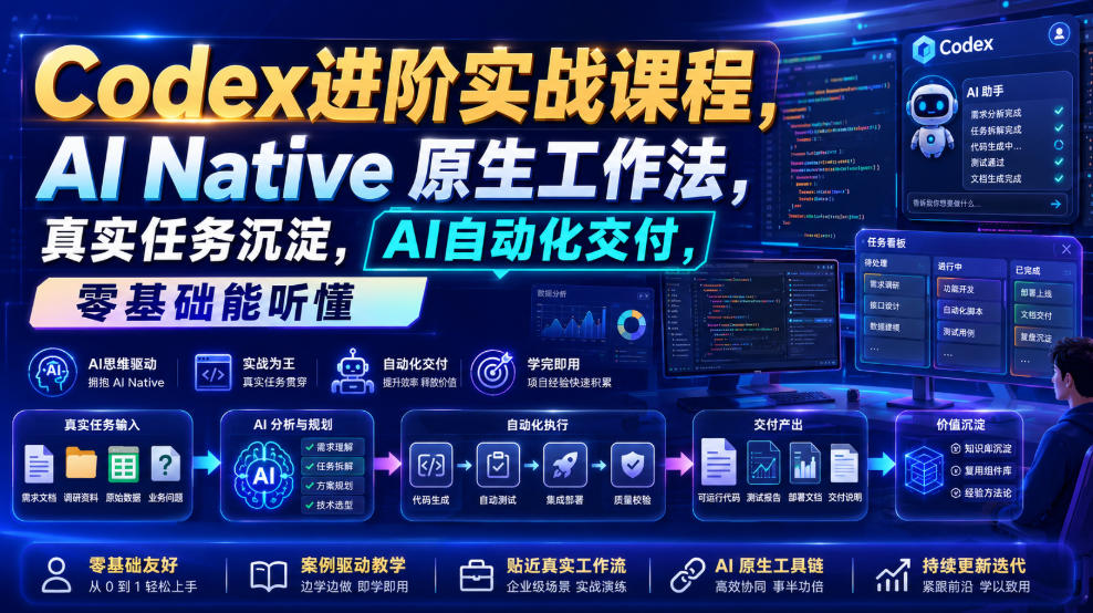 Codex进阶实战课|AI Native原生工作法,22节真实任务落地,从配置到AI自动化交付全链路教程-旺仔资源库