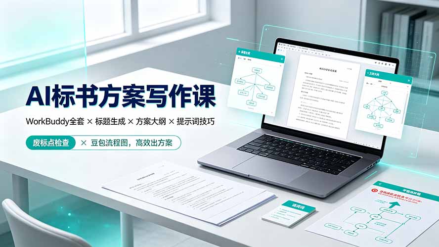 AI标书方案写作课:WorkBuddy全套×标题生成×方案大纲×提示词技巧×废标点检查×豆包流程图,高效出方案-吾爱自习网