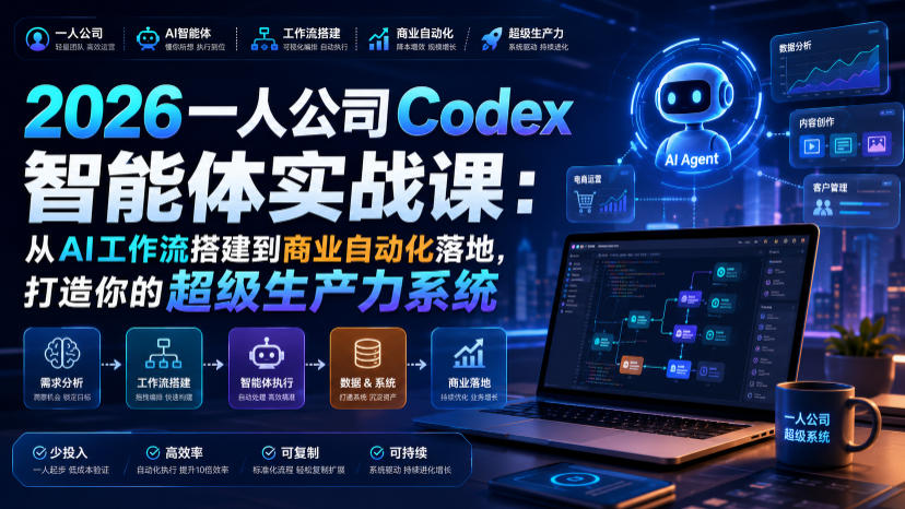 2026一人公司Codex智能体实战课:从AI工作流搭建到商业自动化落地,打造你的超级生产力系统-吾爱自习网