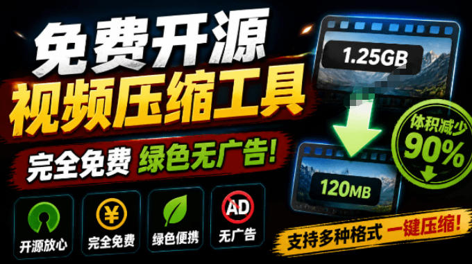 Github开源视频压缩瘦身工具，轻松压缩90%，并保持画质清晰，完全免费绿色无广告！VideoSlim-吾爱自习网