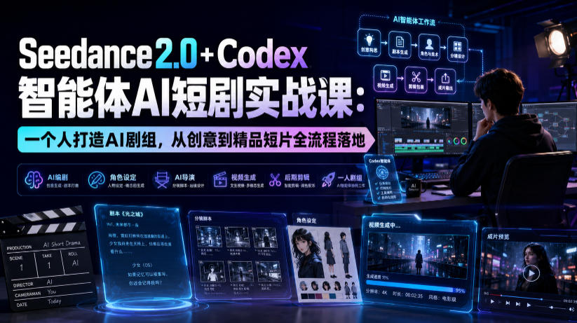 Seedance2.0+Codex智能体AI短剧实战课：一个人打造AI剧组，从创意到精品短片全流程-吾爱自习网