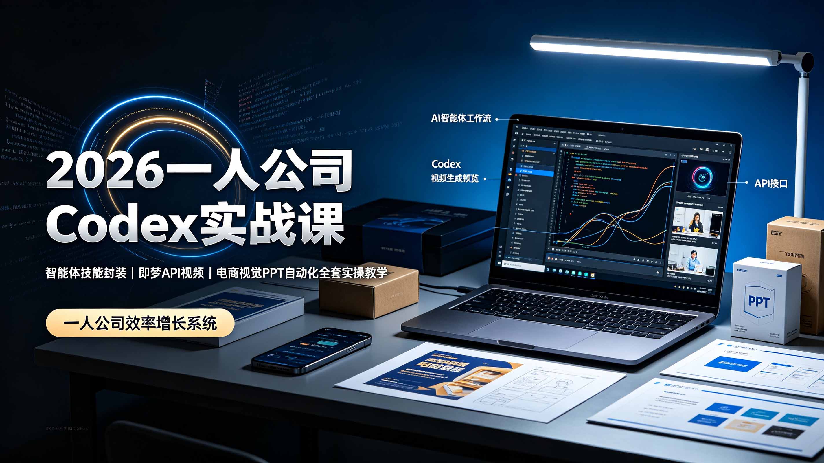 2026一人公司Codex实战课◆智能体技能封装|即梦API视频|电商视觉PPT自动化全套实操教学-旺仔资源库