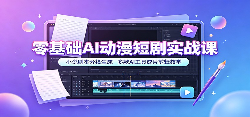 零基础AI动漫短剧实战课：小说剧本分镜生成，多款AI工具成片剪辑教学-吾爱自习网
