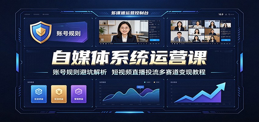 自媒体系统运营课：账号规则避坑解析，短视频直播投流多赛道变现教程-吾爱自习网