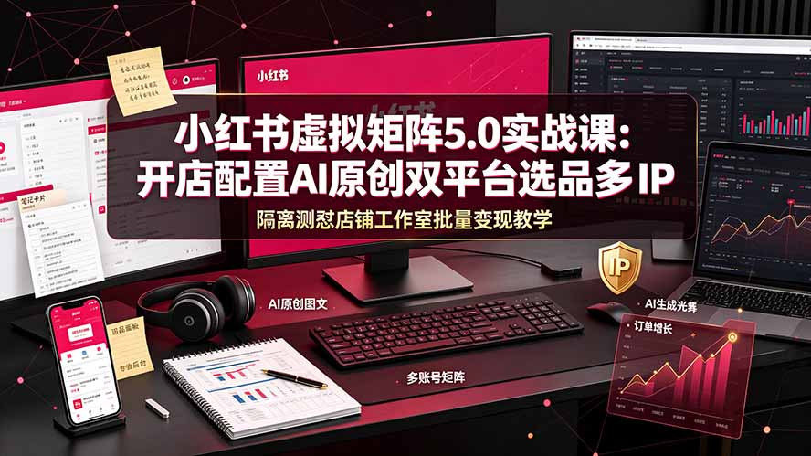 小红书虚拟矩阵5.0实战课:开店配置|AI原创|双平台选品|多IP隔离|测怼店铺工作室批量变现实操教学-旺仔资源库