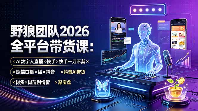 野狼团队2026全平台带货课-7月：AI数字人直播×快手一刀不剪×蝴蝶口播×抖音AI带货×树苗剧情智剪×聚宝盆-吾爱自习网
